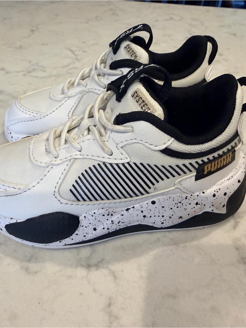 Puma Kids White and Black Speckled-Sole Sneakers